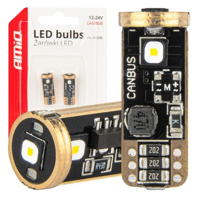 LED CANBUS pærer T10 W5W 3SMD 3838 Hvid 12V/24V AMIO-04246