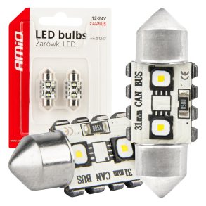LED CANBUS pærer 12SMD Festoon C5W 3838 31mm Hvid 12/24V AMIO-04247