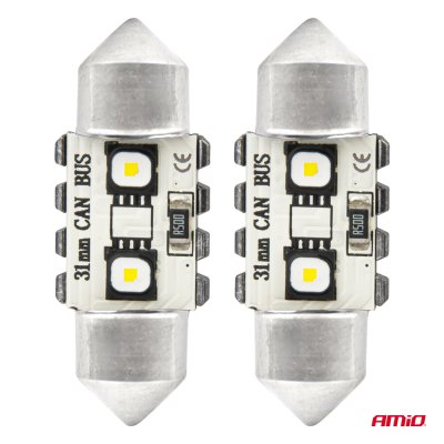 LED CANBUS pærer 12SMD Festoon C5W 3838 31mm Hvid 12/24V AMIO-04247