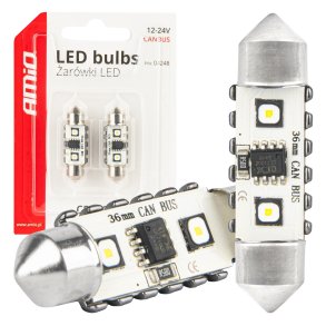 LED CANBUS pærer 12SMD Festoon C5W 3838 36mm Hvid 12/24V AMIO-04248