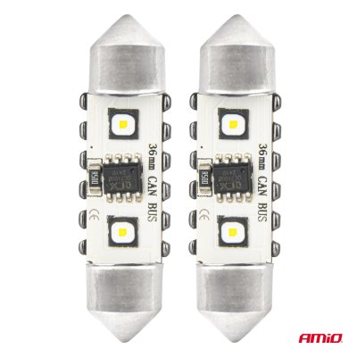 LED CANBUS pærer 12SMD Festoon C5W 3838 36mm Hvid 12/24V AMIO-04248