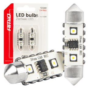 LED CANBUS pærer 12SMD Festoon C5W 3838 39mm Hvid 12/24V AMIO-04249