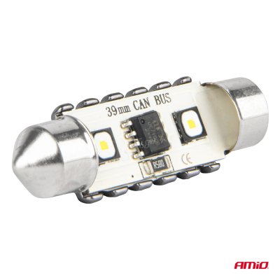 LED CANBUS pærer 12SMD Festoon C5W 3838 39mm Hvid 12/24V AMIO-04249