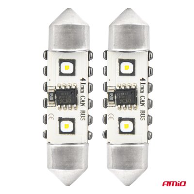 LED CANBUS pærer 12SMD Festoon C5W 3838 41mm Hvid 12/24V AMIO-04250