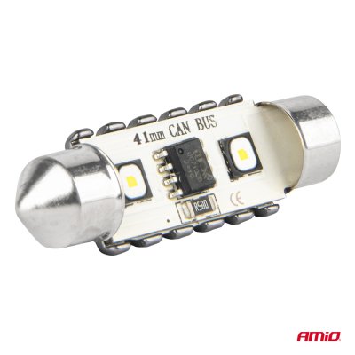 LED CANBUS pærer 12SMD Festoon C5W 3838 41mm Hvid 12/24V AMIO-04250