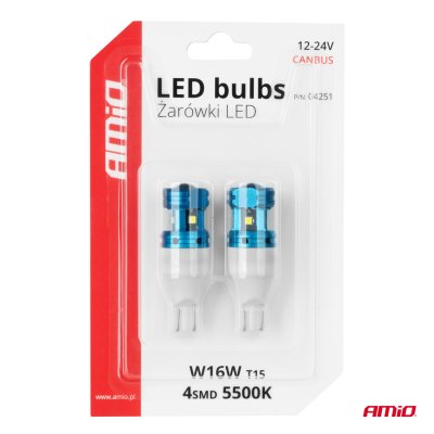 LED CANBUS T15 W16W 4SMD 1860XS Hvide pærer 12V 24V AMIO-04251
