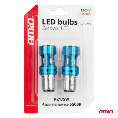 LED CANBUS pærer 1157 BAY15D P21/5W 4SMD 1860 Hvid 12V 24V AMIO-04253
