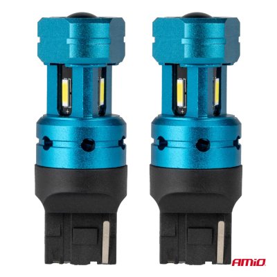 LED-pærer CANBUS T20 7440 W21W 4SMD 1860 Hvid 12V 24V AMIO-04254