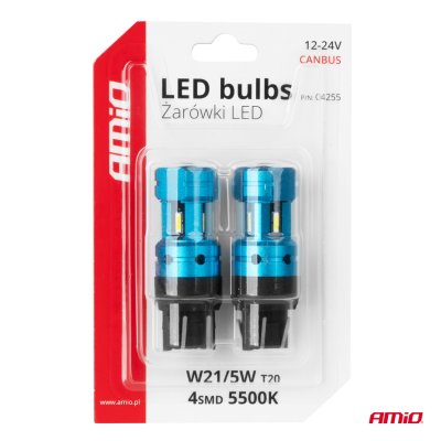 LED CANBUS T20 7443 W21/5W 4SMD 1860 Hvide pærer 12V 24V AMIO-04255