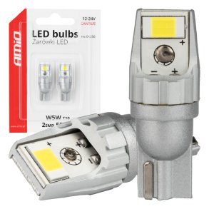 LED pærer CANBUS T10 W5W 2SMD 3570 Hvid 12V 24V AMIO-04256