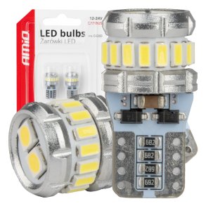 LED pærer CANBUS T10 W5W 16SMD 2SMD 3014 3030 Hvid 12V 24V AMIO-04260