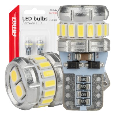 LED pærer CANBUS T10 W5W 16SMD 2SMD 3014 3030 Hvid 12V 24V AMIO-04260