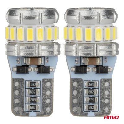 LED pærer CANBUS T10 W5W 16SMD 2SMD 3014 3030 Hvid 12V 24V AMIO-04260