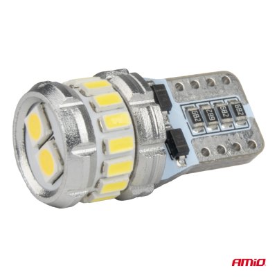 LED pærer CANBUS T10 W5W 16SMD 2SMD 3014 3030 Hvid 12V 24V AMIO-04260
