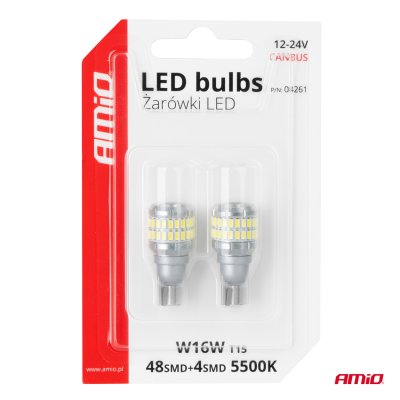 LED pærer CANBUS T15 W16W 48SMD 4SMD 3014 3030 Hvid 12V 24V AMIO-04261
