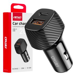 Biloplader QC+PD 20W USB-A + USB-C AMIO-04282
