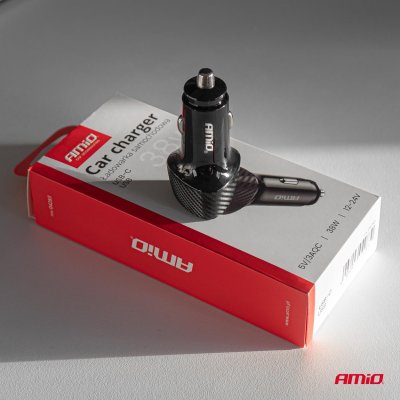 Biloplader QC+PD 38W USB-A + USB-C AMIO-04283