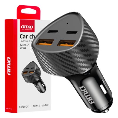 Biloplader 50W 2xUSB-A + 2xUSB-C AMIO-04284