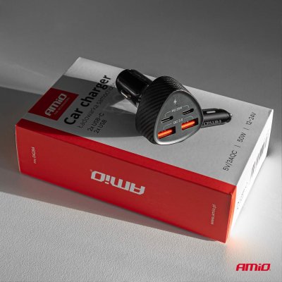 Biloplader 50W 2xUSB-A + 2xUSB-C AMIO-04284