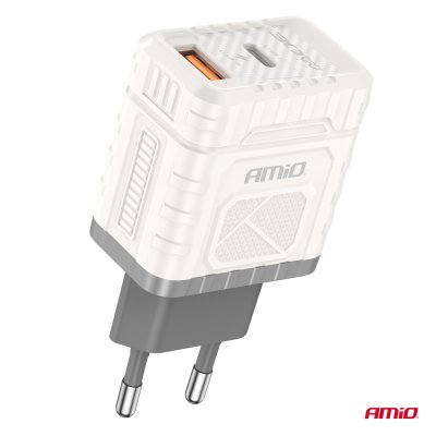 Vægoplader Quick Charge GaN 30W USB-A + USB-C AMIO-04286