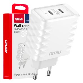 Vægoplader Hurtigoplader 35W 2xUSB-C AMIO-04288