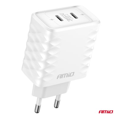 Vægoplader Hurtigoplader 35W 2xUSB-C AMIO-04288