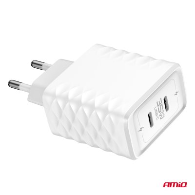 Vægoplader Hurtigoplader 35W 2xUSB-C AMIO-04288