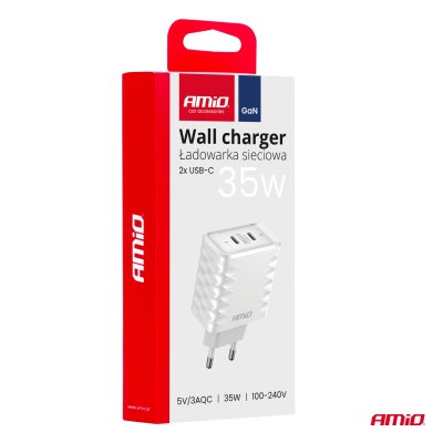 Vægoplader Hurtigoplader 35W 2xUSB-C AMIO-04288