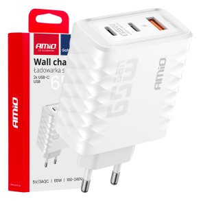 Vægbaseret oplader Quick Charge 65W USB-A + 2xUSB-C AMIO-04289