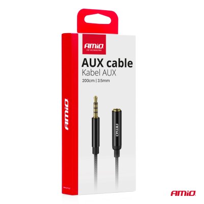 Forlængerledning AUX Mini Jack 3.5mm han til 3.5mm hun 2m AMIO-04296