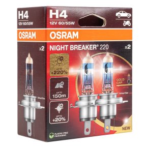 Halogenpære Osram H4 12V 60/55W P43t NIGHT BREAKER 200 /2 stk