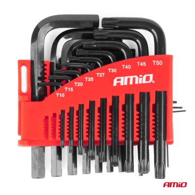Imbus hex & torx nøgler CRV sort 22 stk AMIO-04297