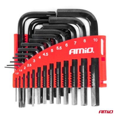 Imbus hex & torx nøgler CRV sort 22 stk AMIO-04297