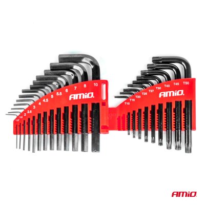 Imbus hex & torx nøgler CRV sort 22 stk AMIO-04297