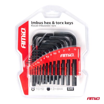 Imbus hex & torx nøgler CRV sort 22 stk AMIO-04297