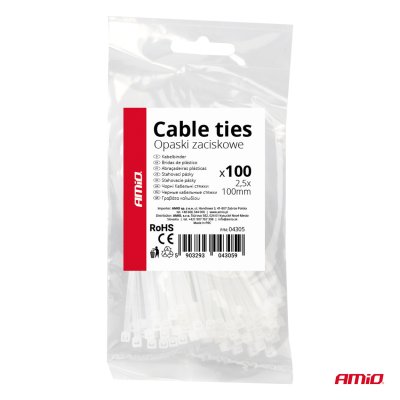 Klemmband hvid 2,5×100mm 100 stk. AMIO-04305