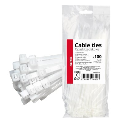 Hvide kabelbinder 4.8×200mm 100 stk. AMIO-04310