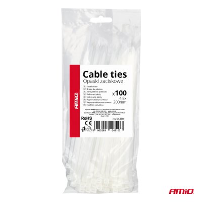 Hvide kabelbinder 4.8×200mm 100 stk. AMIO-04310