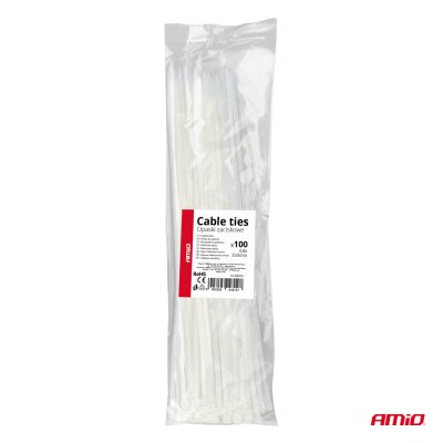 Hvide kabelbindere 4.8×350mm 100 stk. AMIO-04312