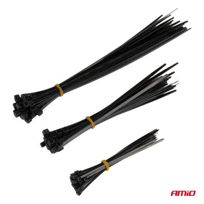 Plastik kabelstrips sorte lange sæt 60 stk. AMIO-04315
