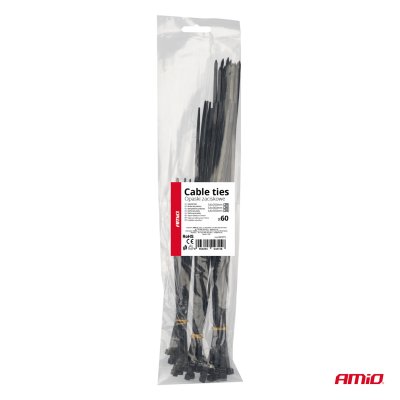 Plastik kabelstrips sorte lange sæt 60 stk. AMIO-04315