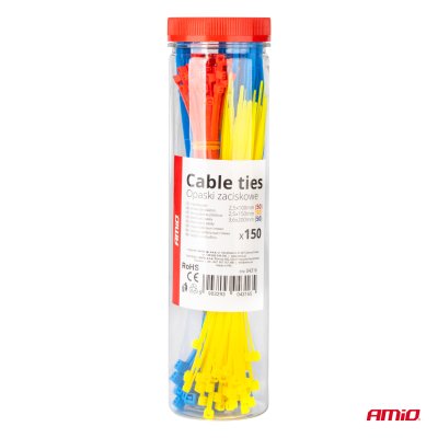 Multifarvede plastik kabelbånd sæt af 150 stk. AMIO-04316