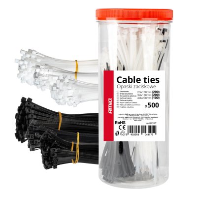 Multicolorede plastkabelbindere sæt af 500 stk. AMIO-04317