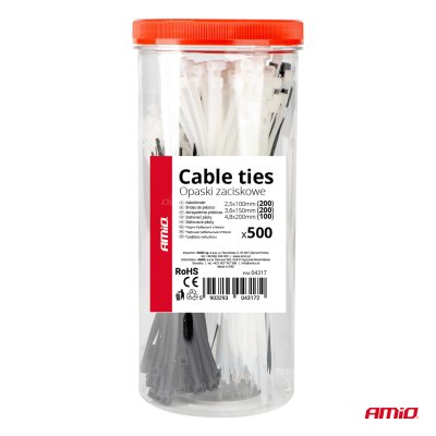 Multicolorede plastkabelbindere sæt af 500 stk. AMIO-04317