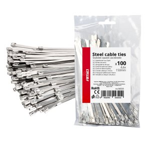 Rustfrit stål metal klemmer 4.6x150mm 100 stk. AMIO-04320