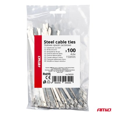 Rustfrit stål metal klemmer 4.6x150mm 100 stk. AMIO-04320