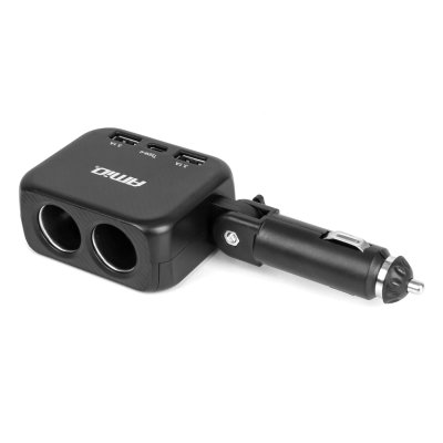 Dobbelt forlængerstik oplader 2x USB A 1x USB C 12/24V 100W 180° AMIO-04357