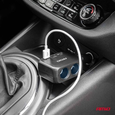 Dobbelt forlængerstik oplader 2x USB A 1x USB C 12/24V 100W 180° AMIO-04357