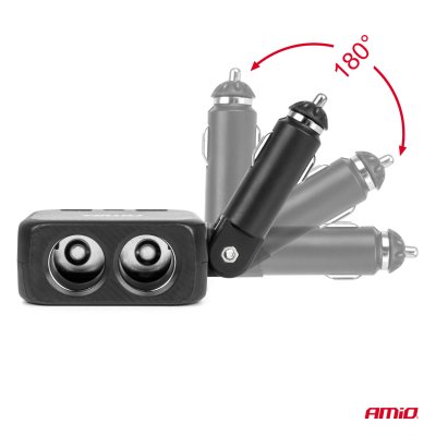 Dobbelt forlængerstik oplader 2x USB A 1x USB C 12/24V 100W 180° AMIO-04357