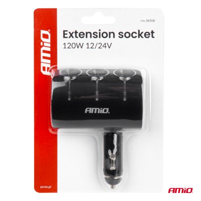 Triple forlængersokkel 12/24V 120W 90° AMIO-04358